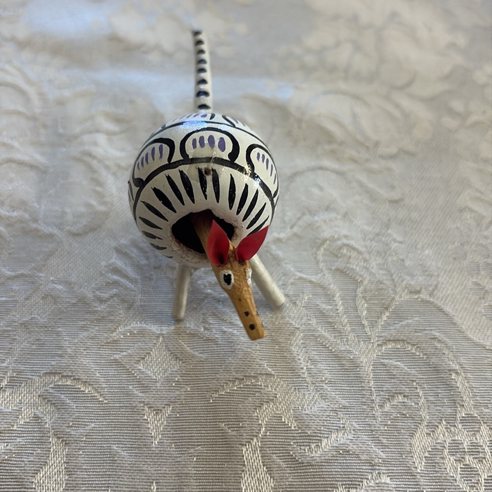 (1) Handmade Mexican Wooden Bobblehead White Armadillo